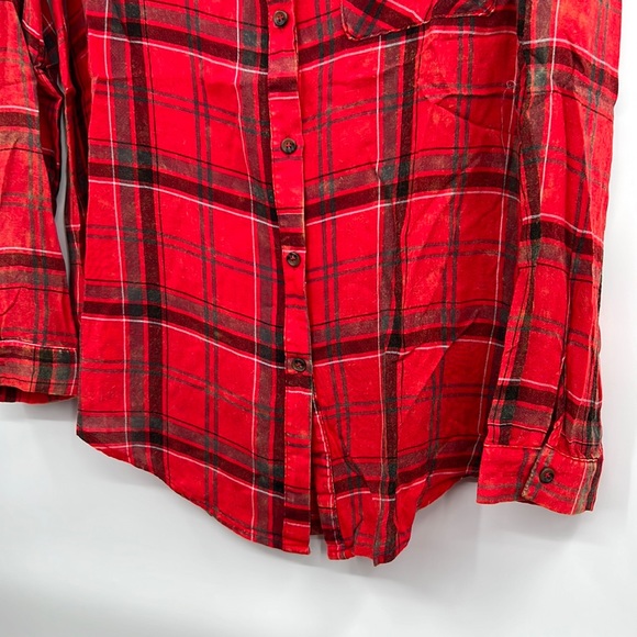 🆕Mystree Plaid Fall Button Down Top Red Distressed Vintage Coloring S,M & L - Picture 3 of 9